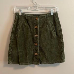 Army Green Corduroy Button Skirt